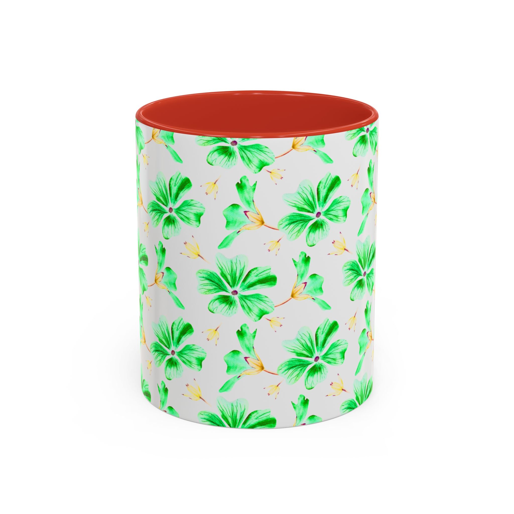 Green Watercolor Hibiscus Accent Coffee Mug – Tropical Floral Ceramic Mug