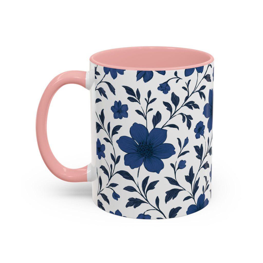 Blue Floral Accent Coffee Mug — Navy Blossom Pattern (11/15 oz)