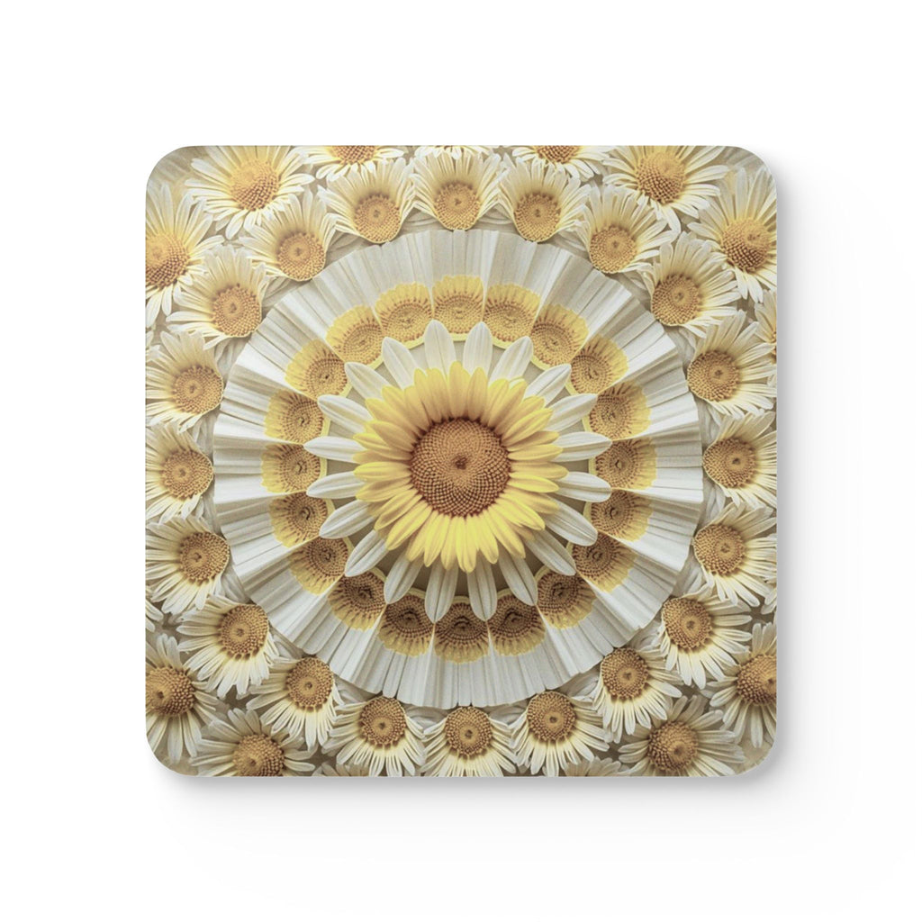 Sunflower Mandala Cork Coasters — Set of 4 Decorative Drink Coasters