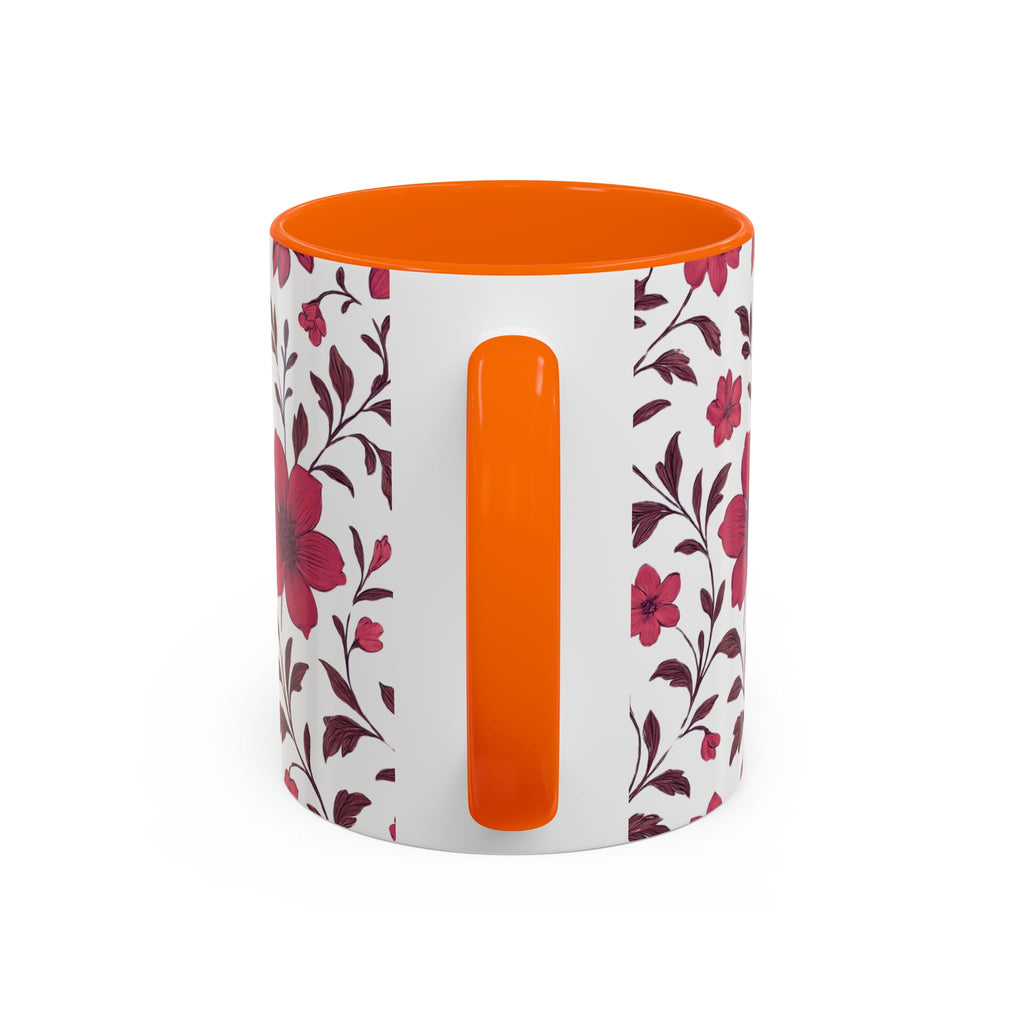 Floral Burgundy Accent Coffee Mug — Pink Blossom Pattern, 11/15oz