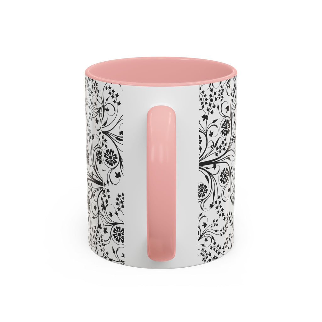 Black Floral Accent Coffee Mug — Elegant Swirl Pattern (11/15oz)