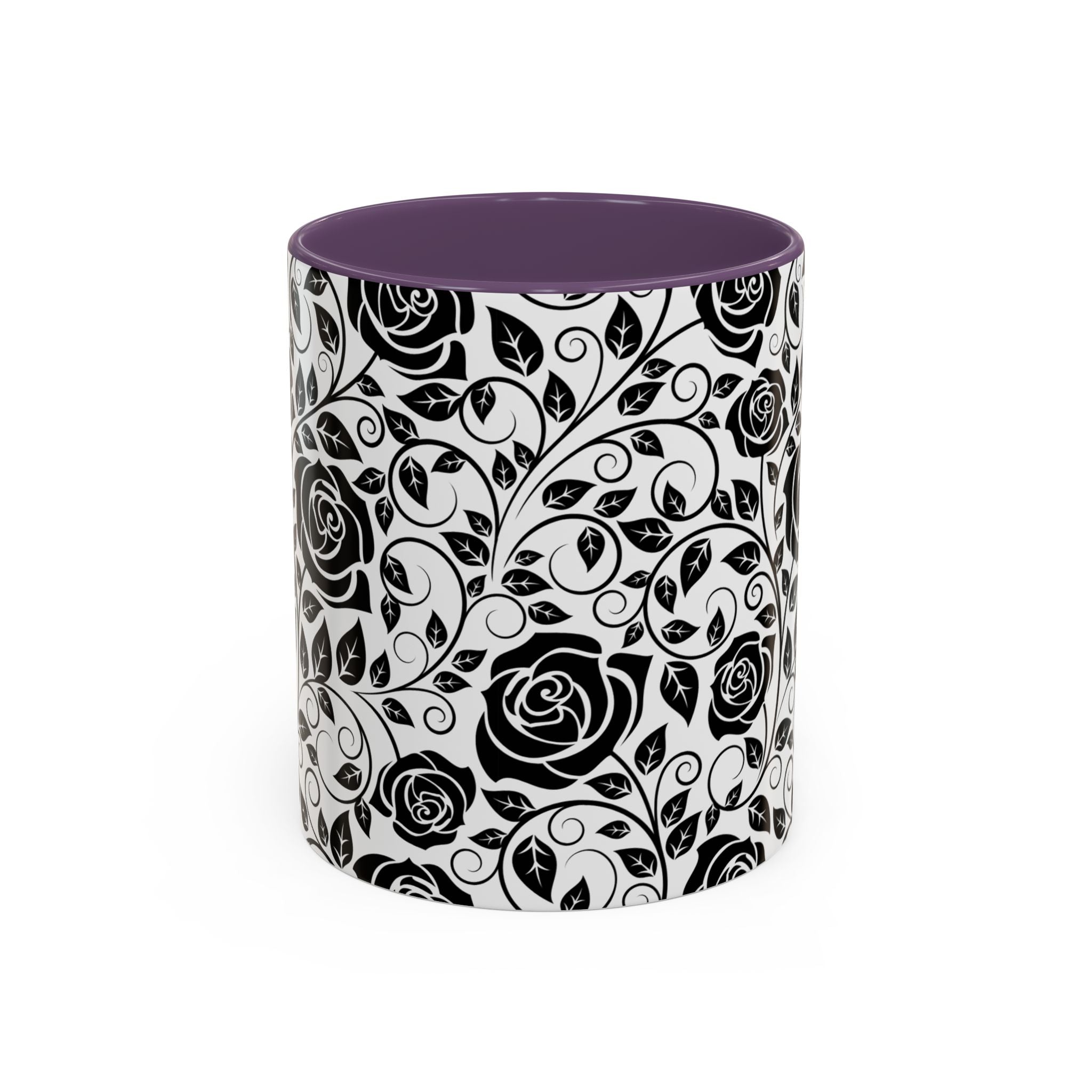 Black Rose Pattern Accent Coffee Mug — 11/15oz Ceramic Gift