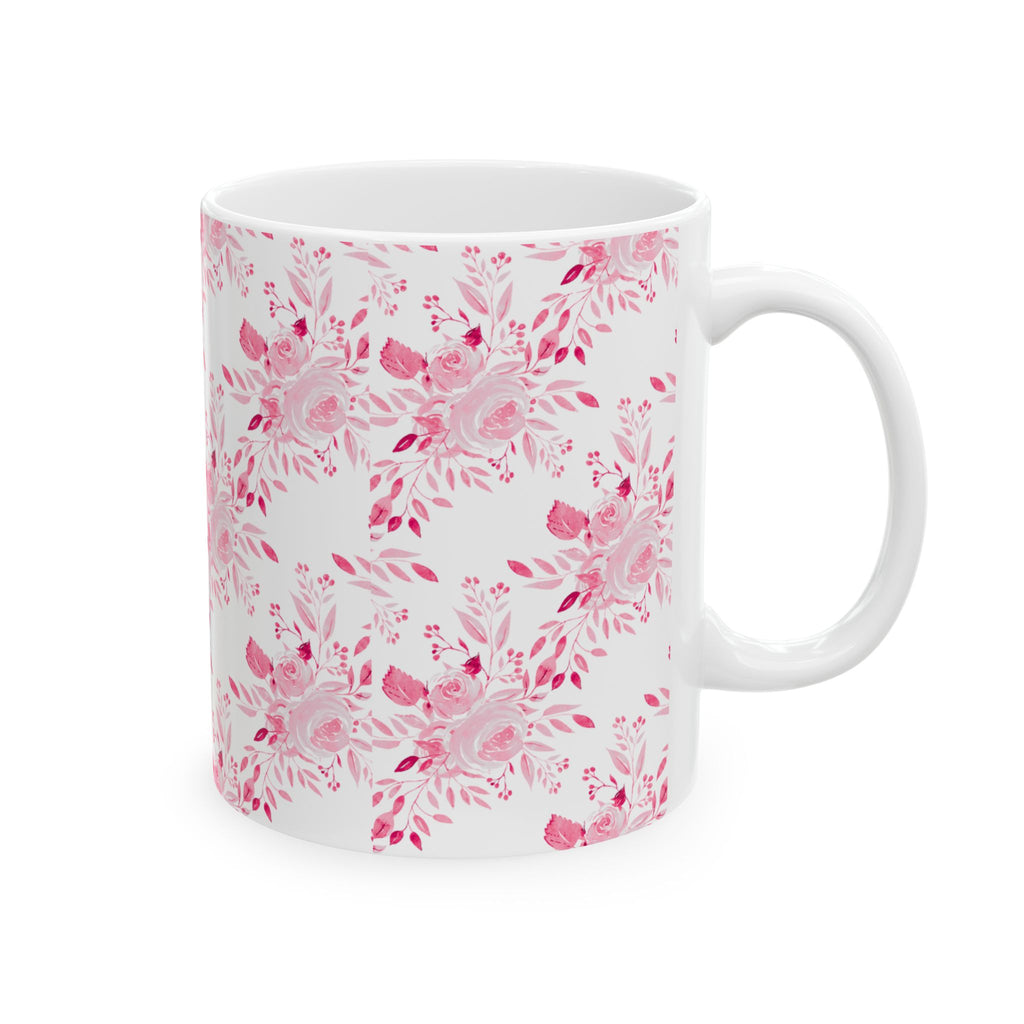 Pink Watercolor Floral Mug — Feminine Rose Pattern Ceramic Coffee Cup (11oz, 15oz)