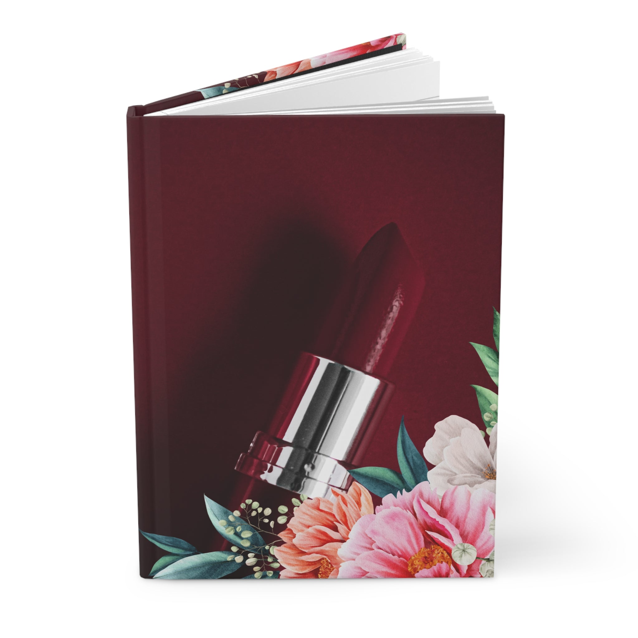 Floral Lipstick Hardcover Journal — Chic Makeup Notebook for Beauty Lovers