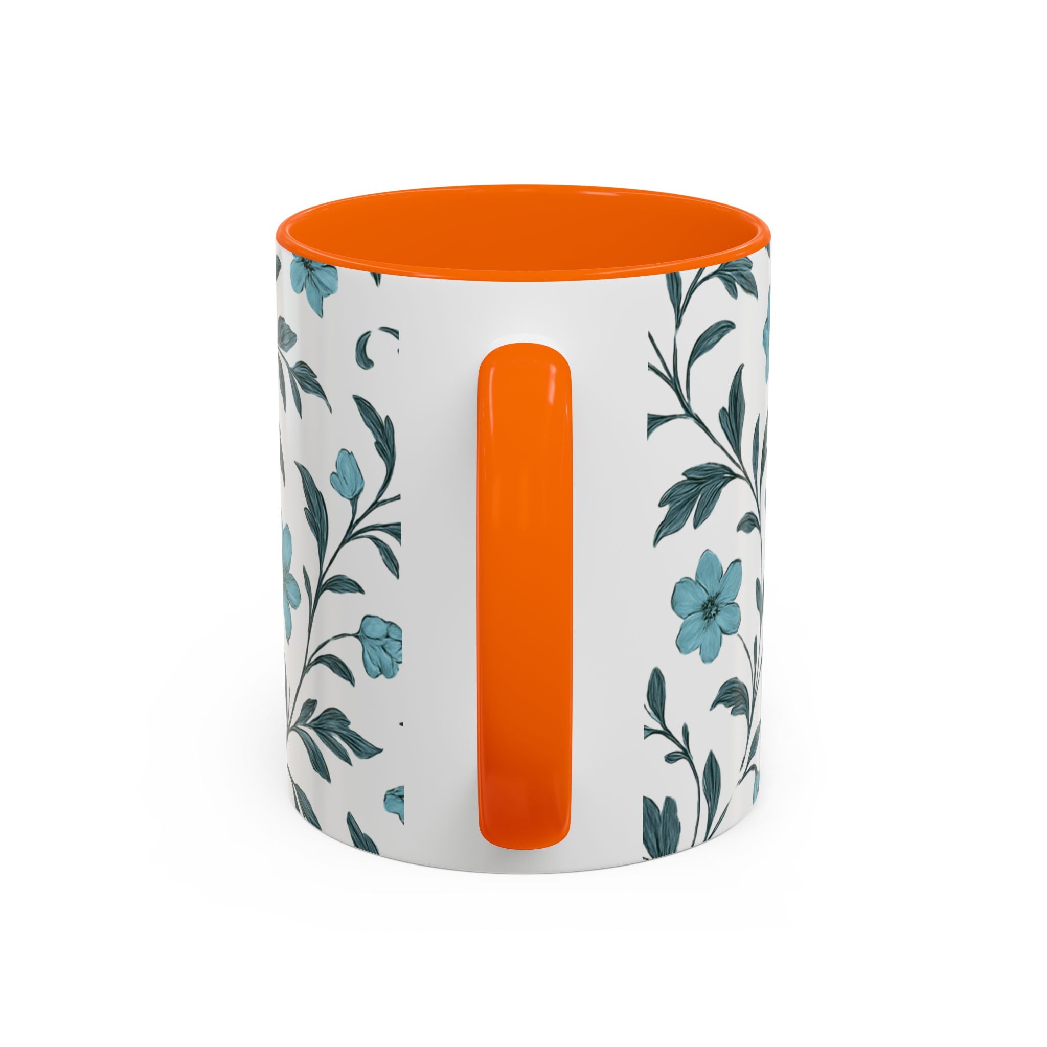 Teal Floral Accent Coffee Mug (11/15oz) – Ceramic Tea & Coffee Cup
