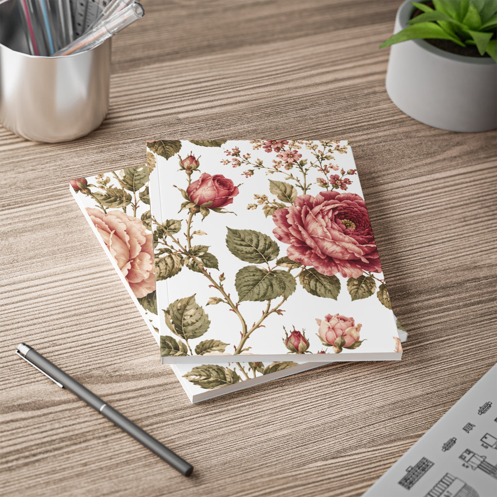 Floral Rose A5 Softcover Notebook — Vintage Botanical Journal