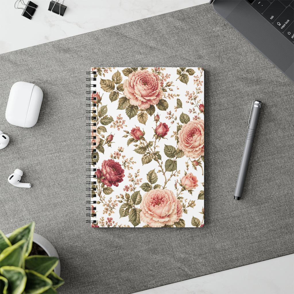 A5 Vintage Rose Spiral Notebook — Floral Wirobound Softcover Journal