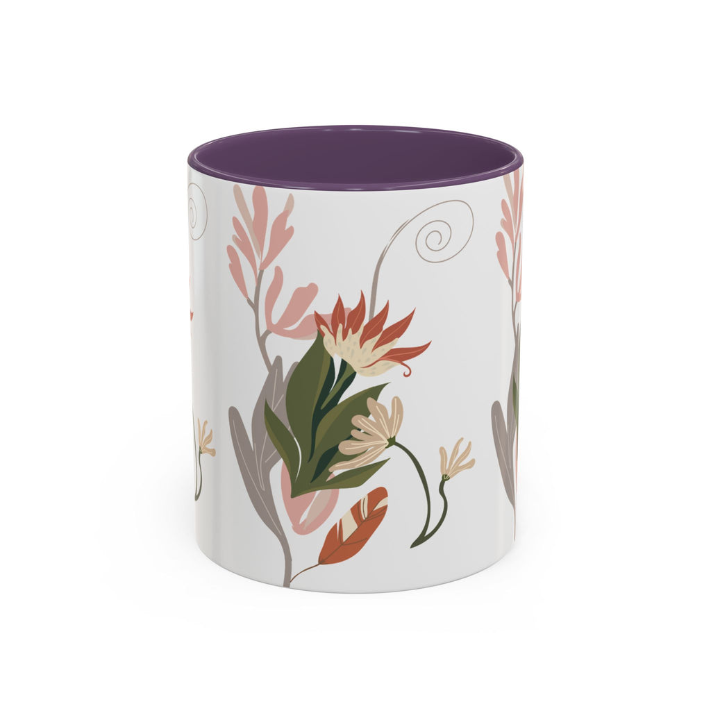 Floral Accent Coffee Mug – Botanical Pink & Green Pattern (11/15oz)