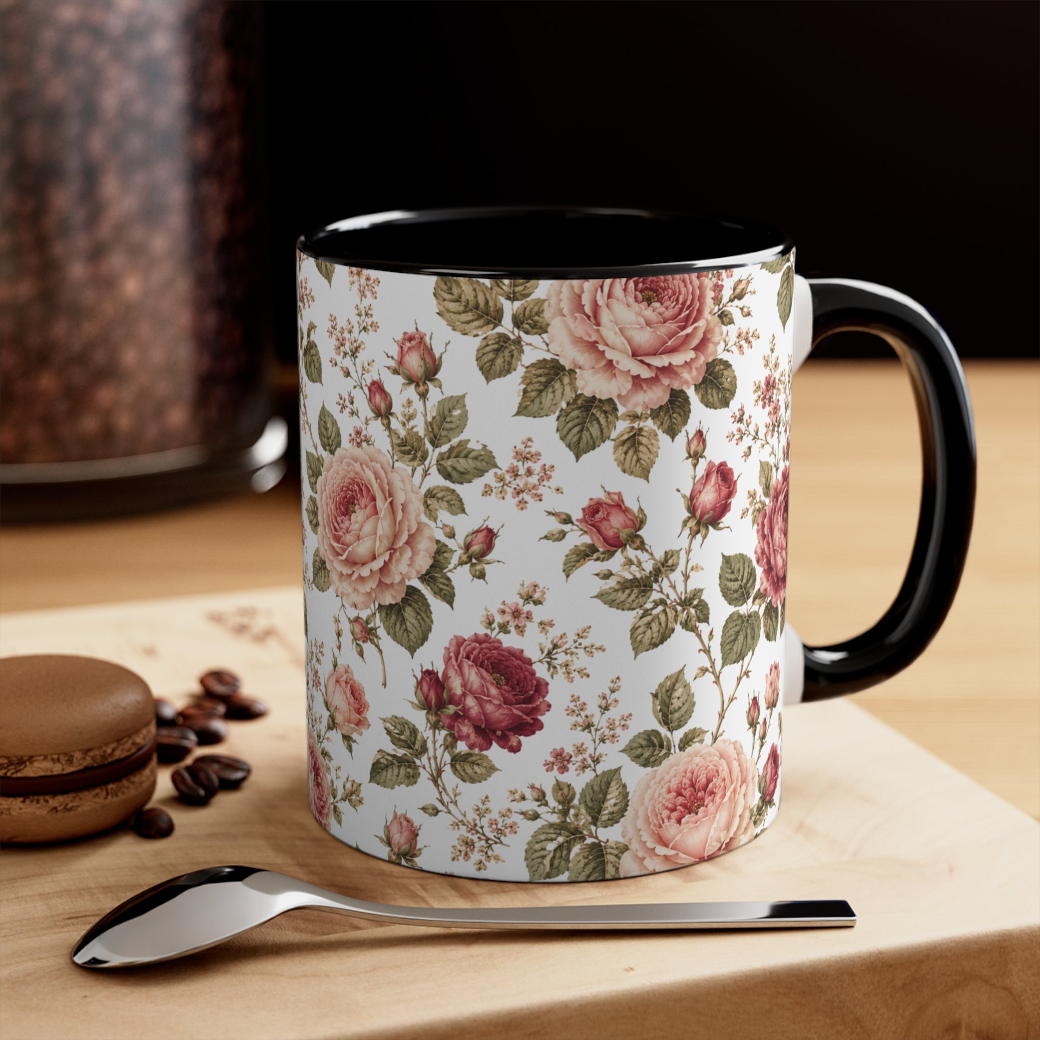 Vintage Rose Accent Mug – Pink Interior Floral Coffee Cup