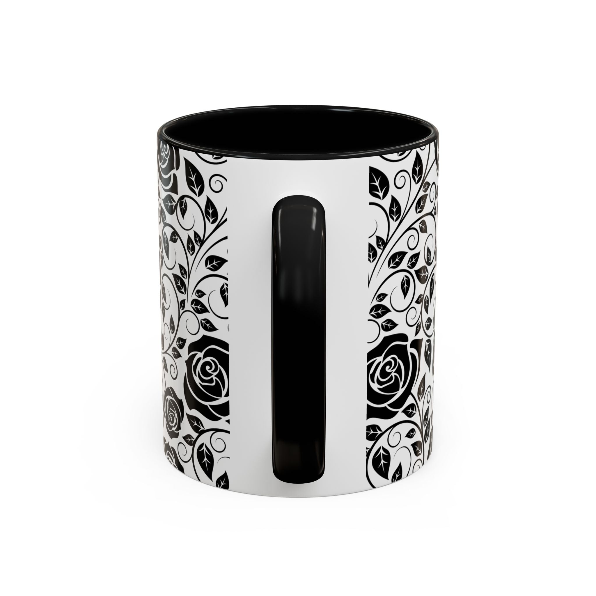 Black Rose Pattern Accent Coffee Mug — 11/15oz Ceramic Gift