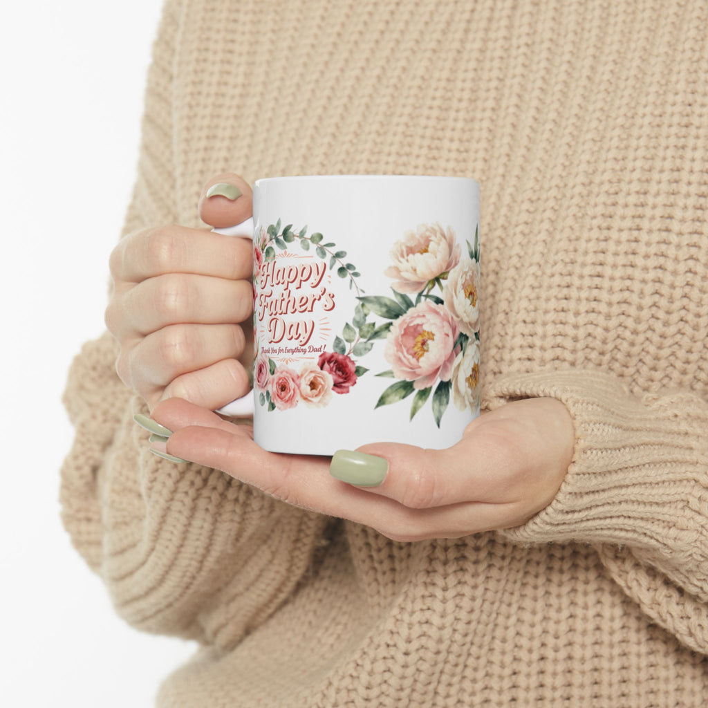 Floral Peony Ceramic Mug (11oz & 15oz) — Vintage Pink Rose Coffee Cup