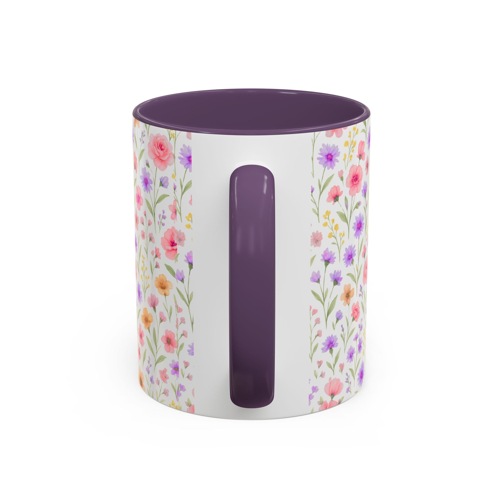 Floral Watercolor Accent Coffee Mug — Pastel Wildflower Pattern (11/15 oz)
