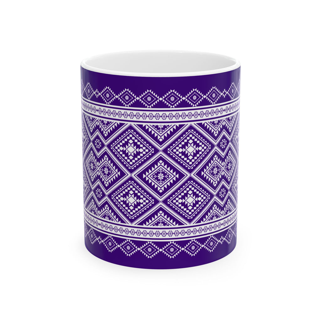 Purple Geometric Pattern Mug — Ethnic Diamond Ceramic Coffee Cup (11oz, 15oz)
