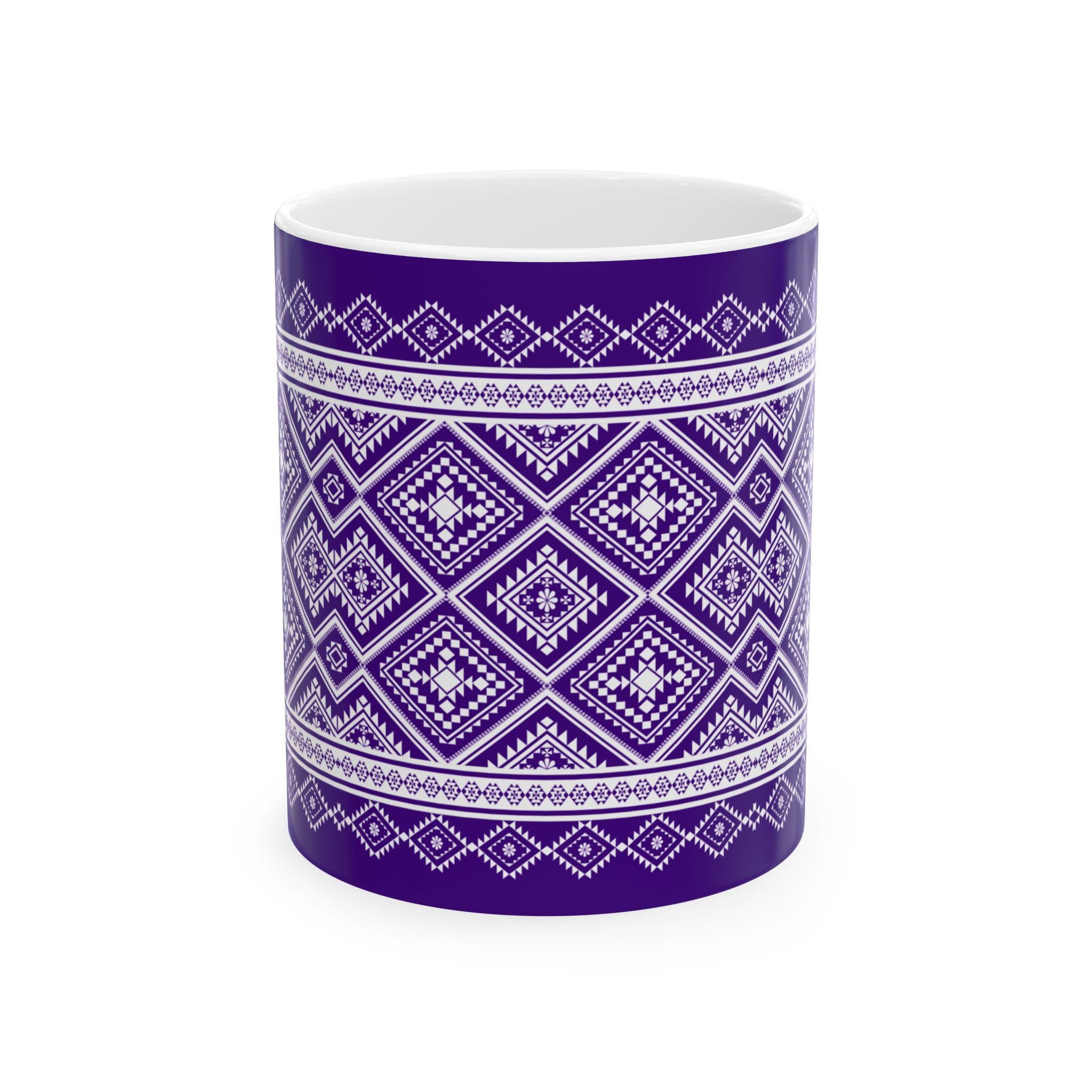 Purple Geometric Pattern Mug — Ethnic Diamond Ceramic Coffee Cup (11oz, 15oz)