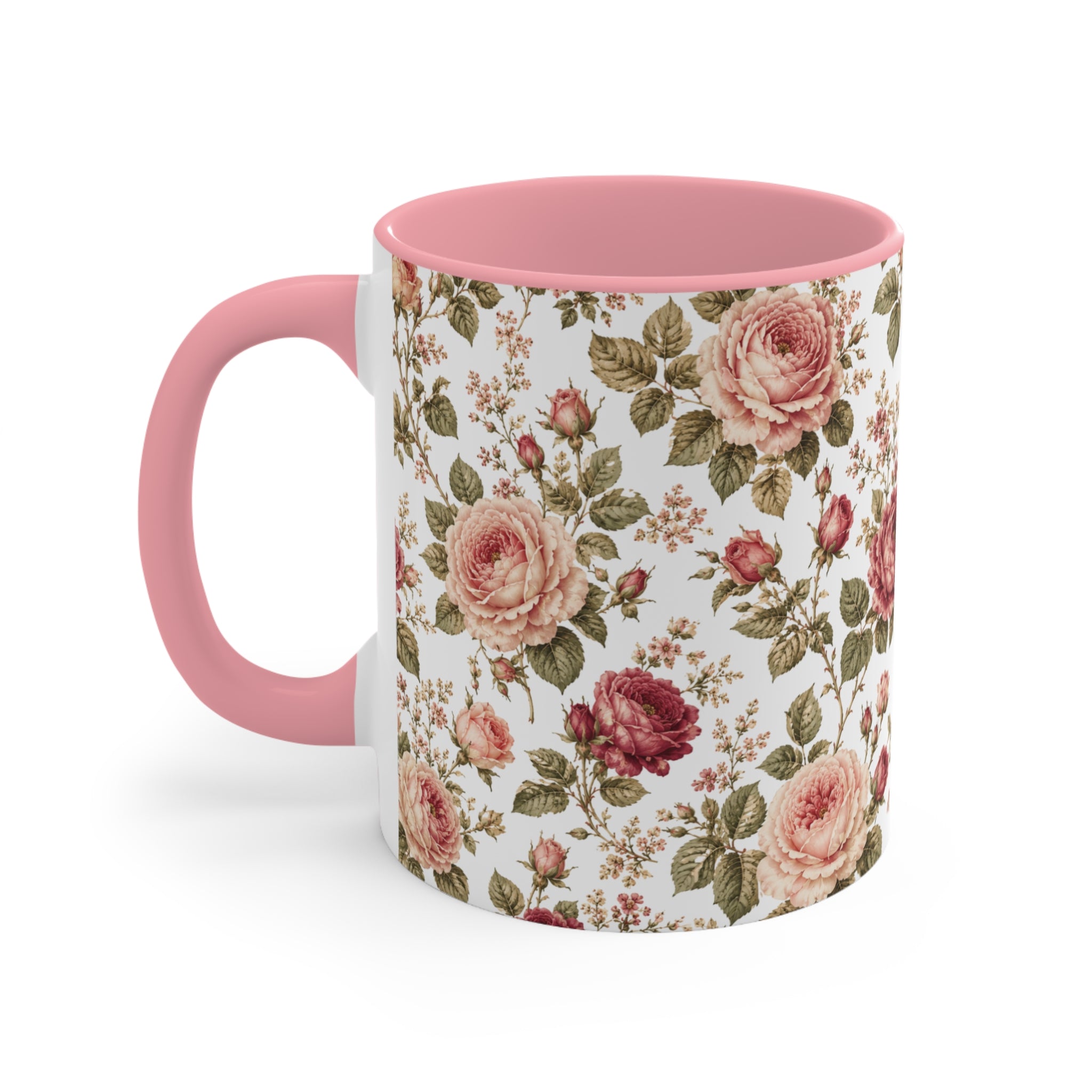 Vintage Rose Accent Mug – Pink Interior Floral Coffee Cup
