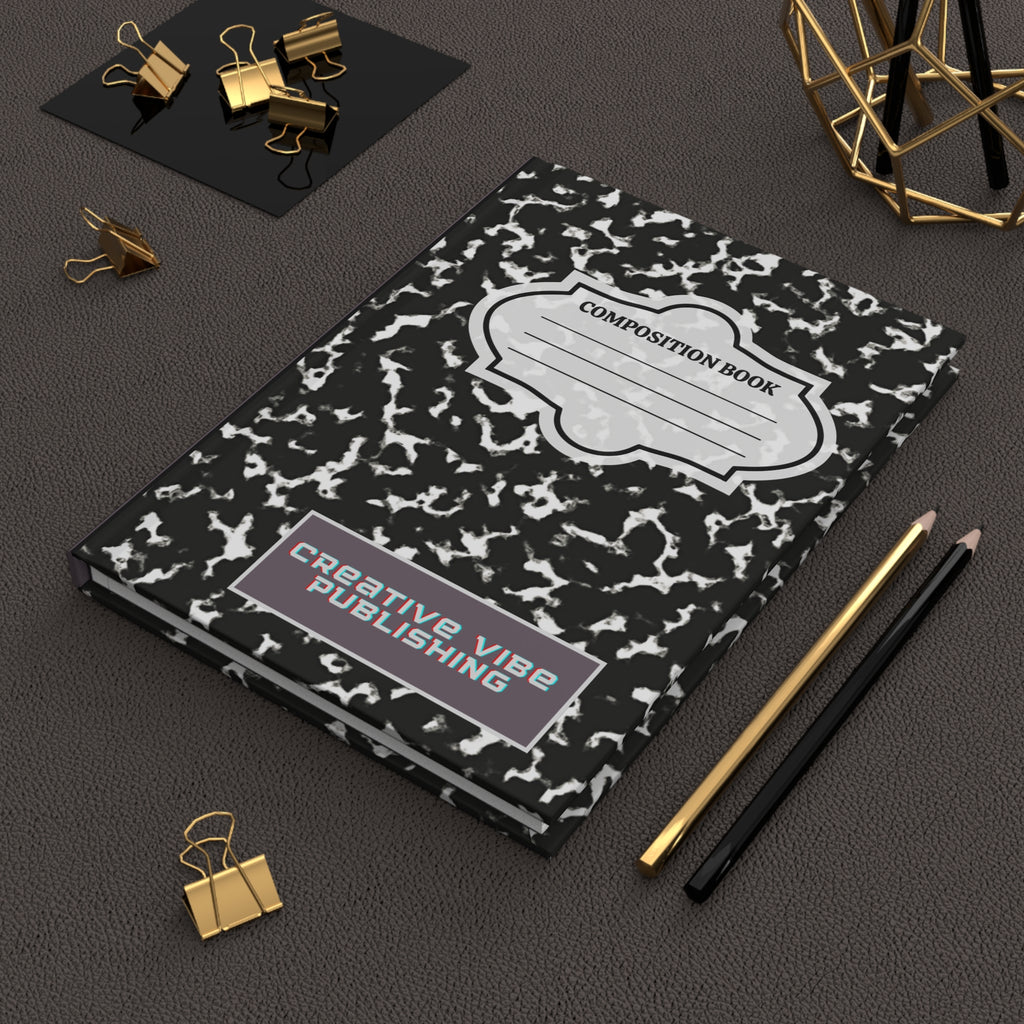 Composition Book Hardcover Journal — Black Marble Notebook for School, Notes & Creative Writing