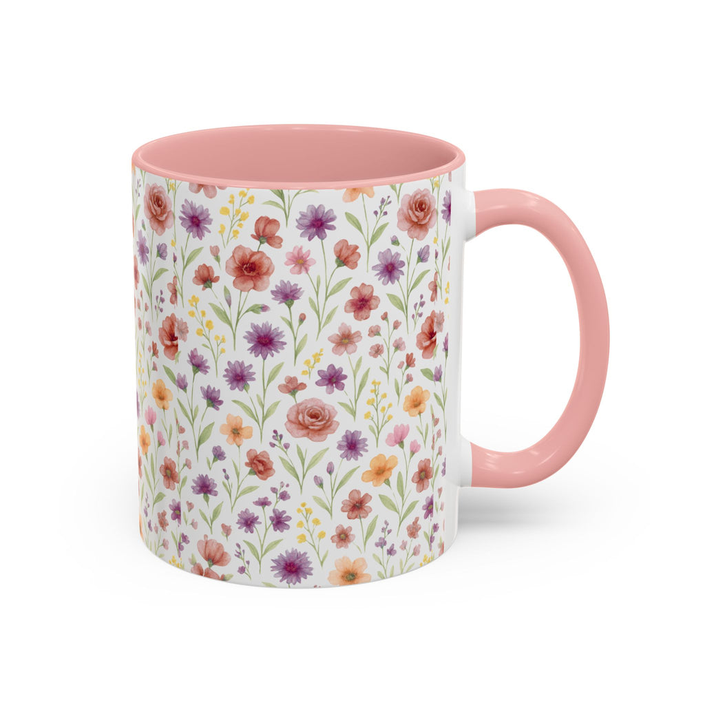 Floral Watercolor Accent Coffee Mug – Pink & Purple Wildflower Pattern (11/15oz)