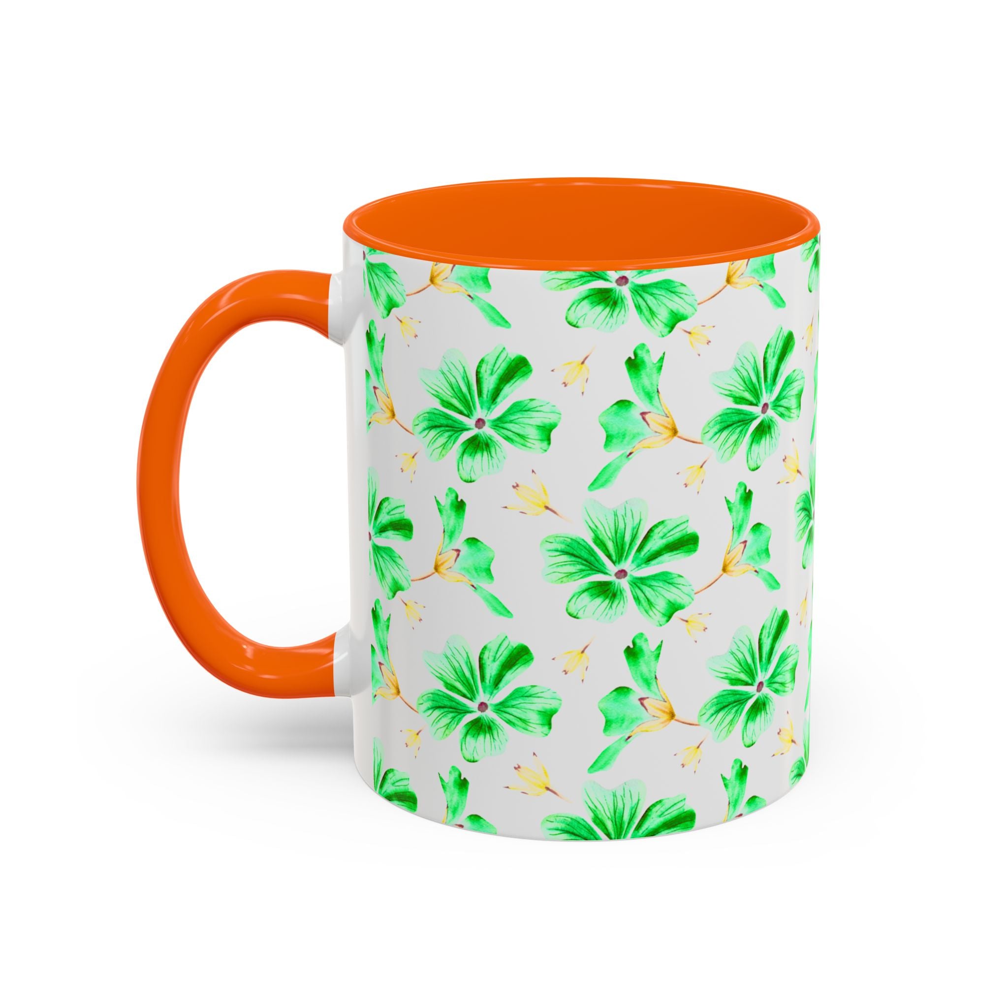 Green Watercolor Hibiscus Accent Coffee Mug – Tropical Floral Ceramic Mug