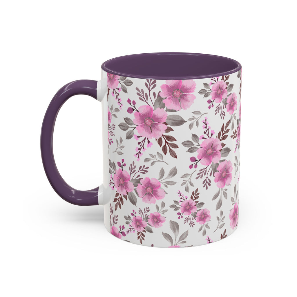 Pink Floral Accent Coffee Mug — Ceramic Rose Pattern 11/15oz