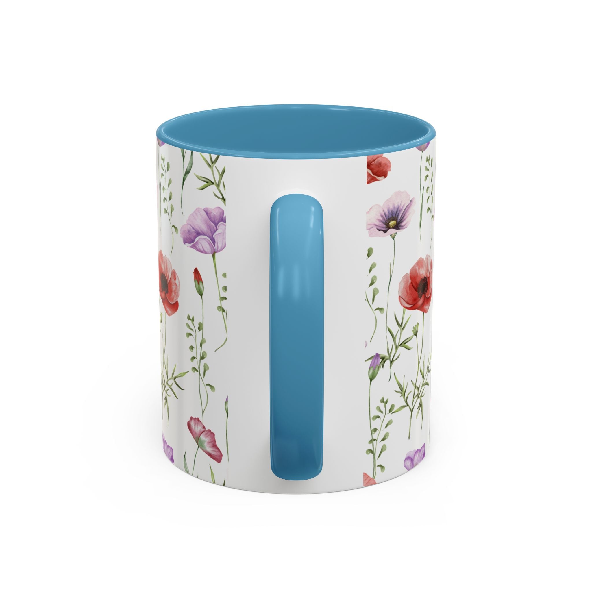 Floral Watercolor Accent Coffee Mug — Poppy & Wildflower Pattern (11/15oz)