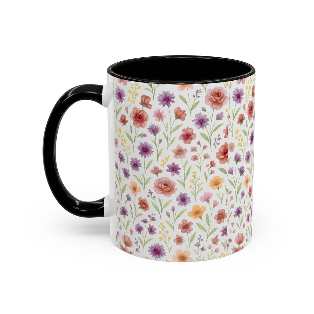 Floral Watercolor Accent Coffee Mug – Pink & Purple Wildflower Pattern (11/15oz)