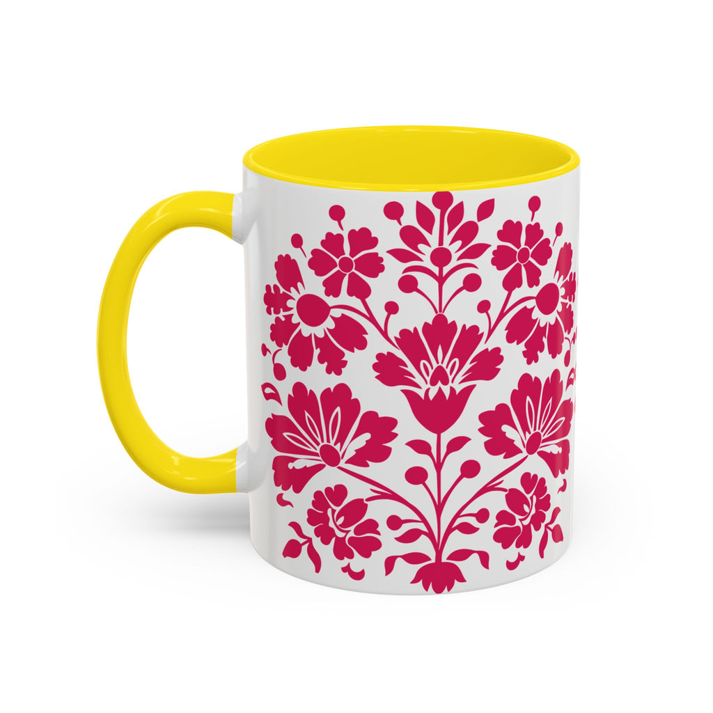 Pink Floral Accent Coffee Mug – 11/15oz Decorative Tea & Coffee Cup