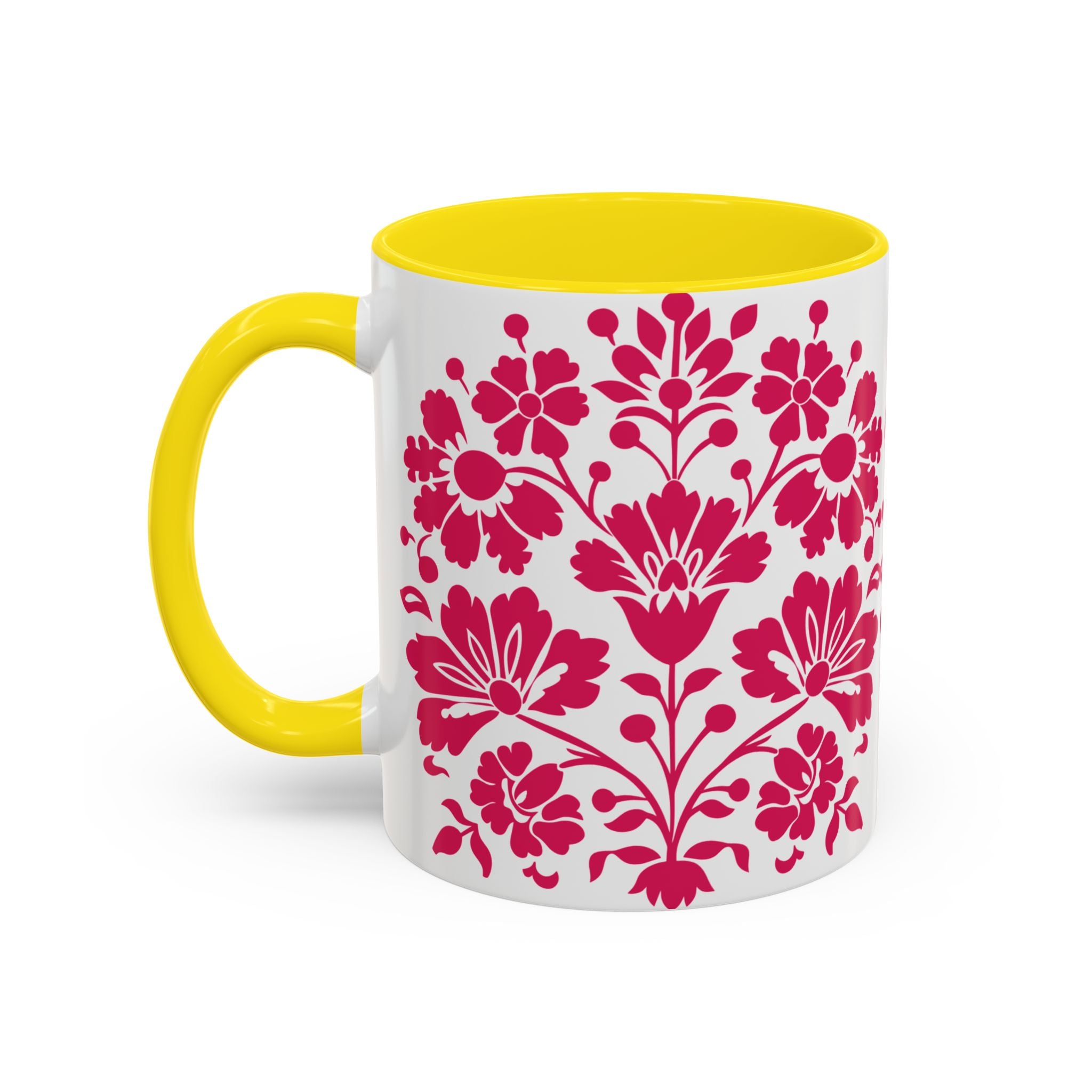 Pink Floral Accent Coffee Mug – 11/15oz Decorative Tea & Coffee Cup