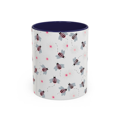 Bee Pattern Accent Coffee Mug — Cute Floral Honeybee Design, 11/15 oz