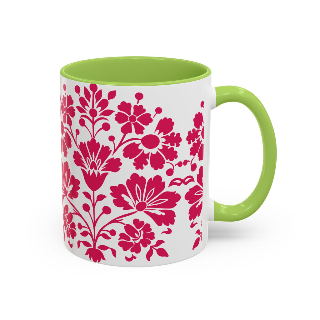 Pink Floral Accent Coffee Mug – 11/15oz Decorative Tea & Coffee Cup