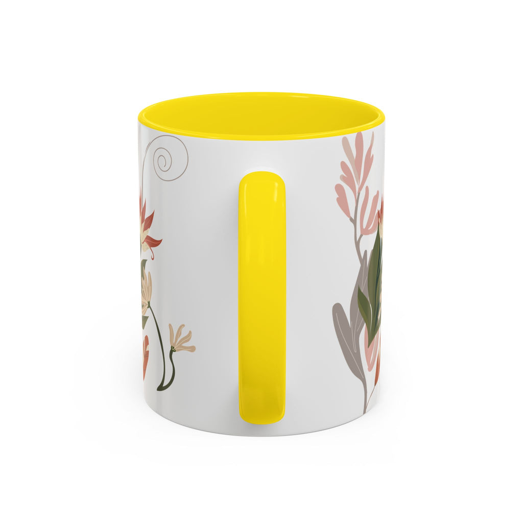 Floral Accent Coffee Mug – Botanical Pink & Green Pattern (11/15oz)