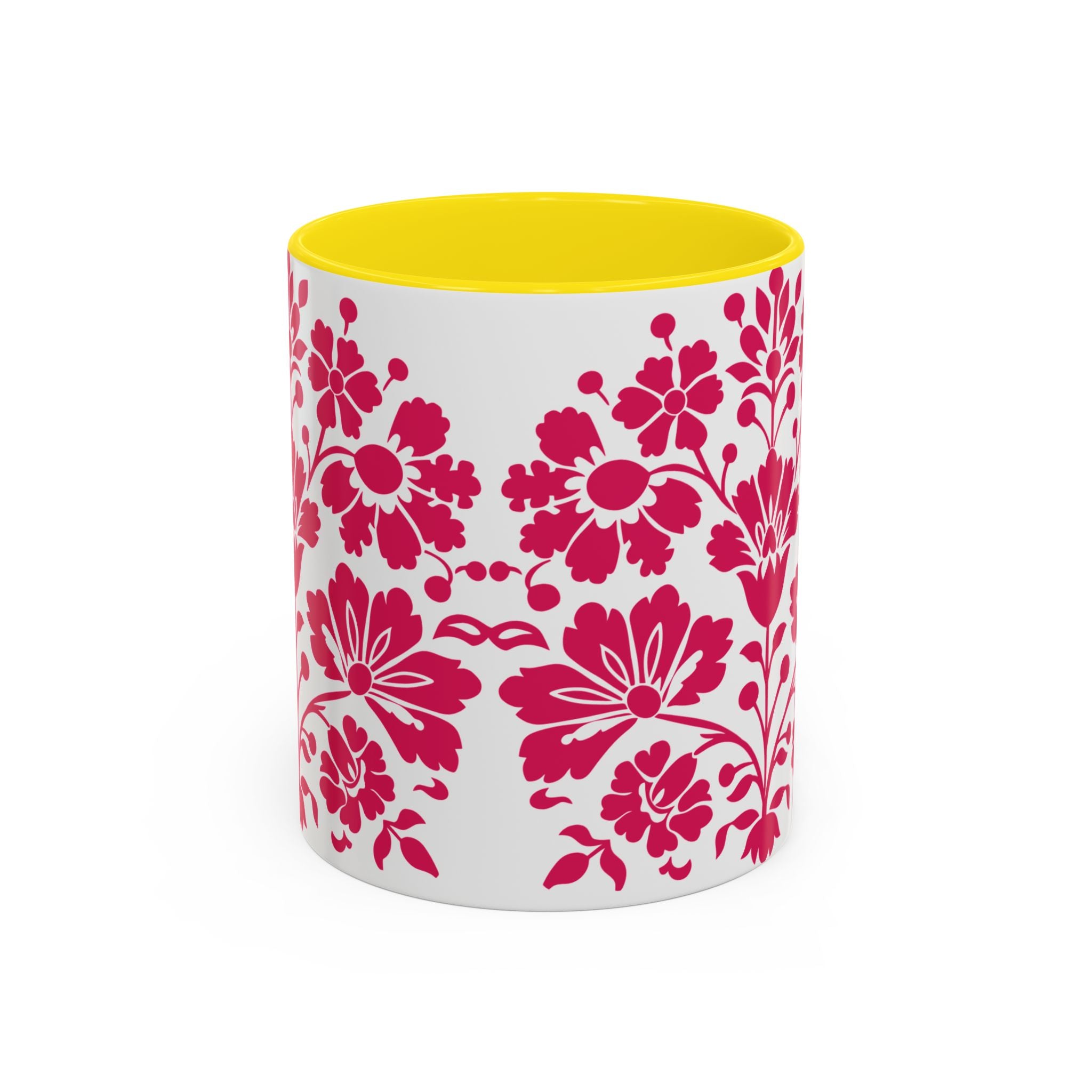 Pink Floral Accent Coffee Mug – 11/15oz Decorative Tea & Coffee Cup