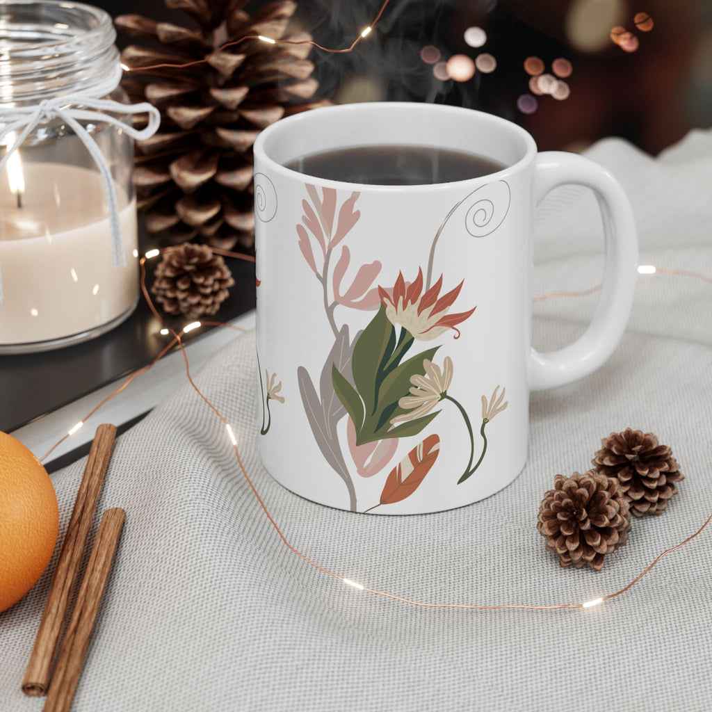 Floral Pastel Mug — Boho Botanical Ceramic Coffee Cup (11oz/15oz)