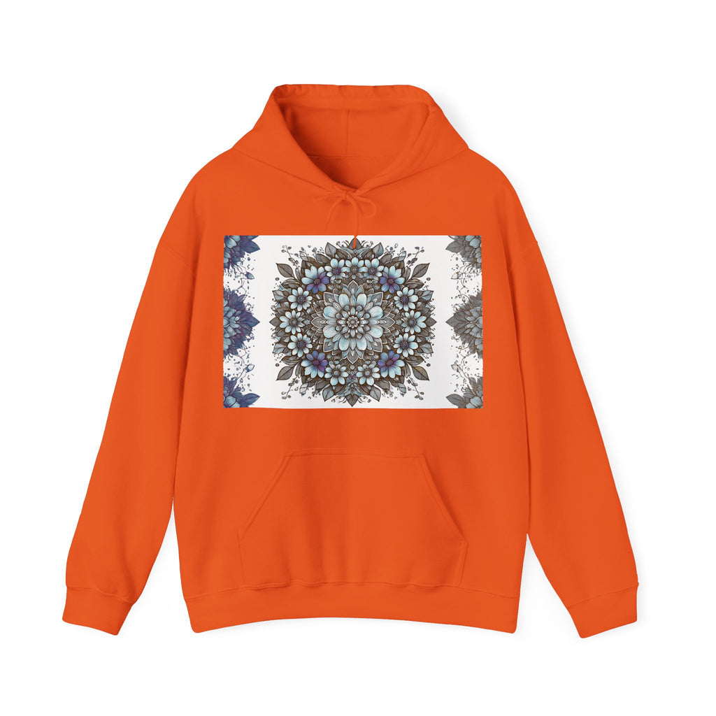 Floral Mandala Hoodie — Blue Botanical Symmetry Pullover