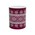 Maroon Aztec Pattern Ceramic Mug – Geometric Tribal Coffee Cup (11oz/15oz)