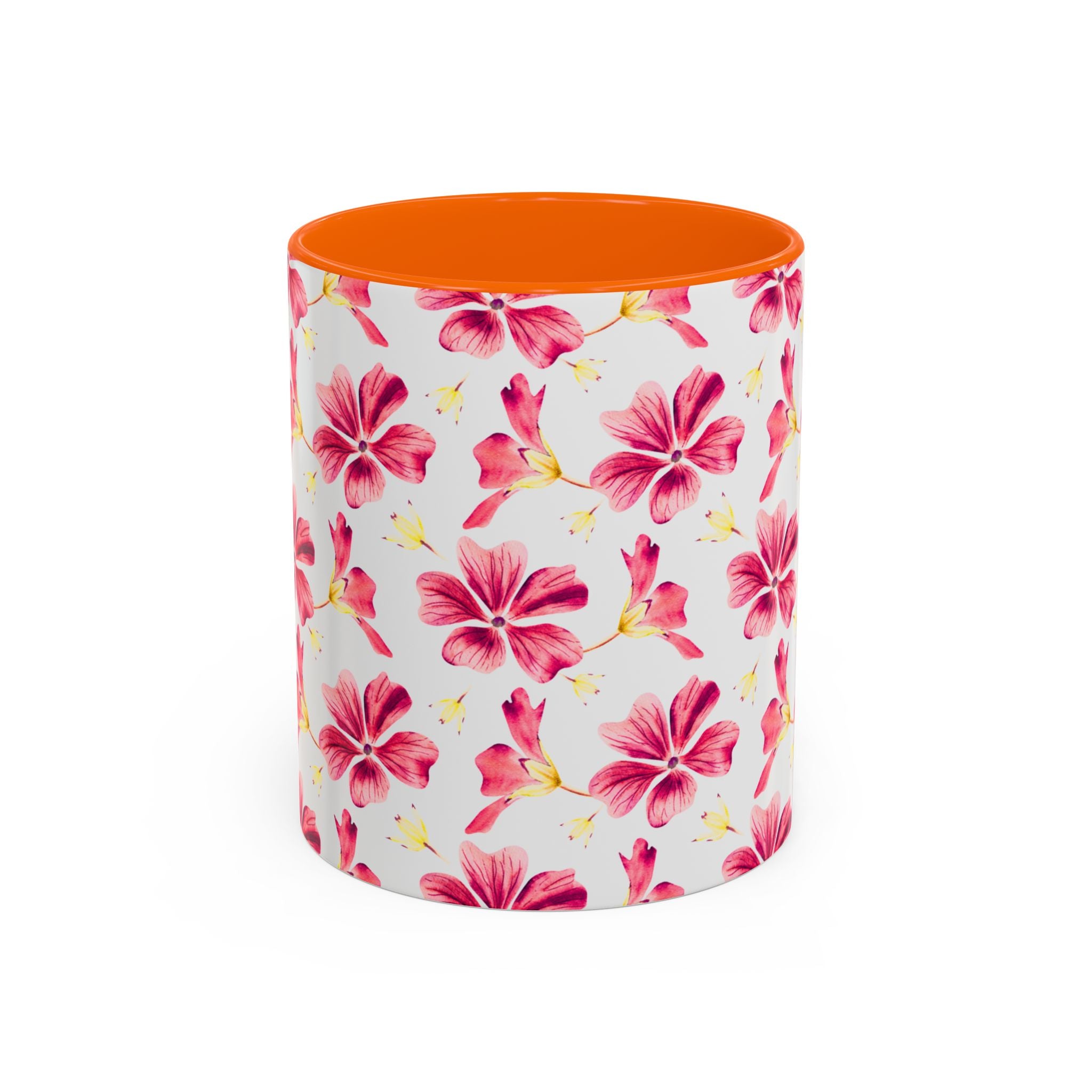 Pink Floral Accent Coffee Mug – Watercolor Hibiscus Pattern (11/15 oz)