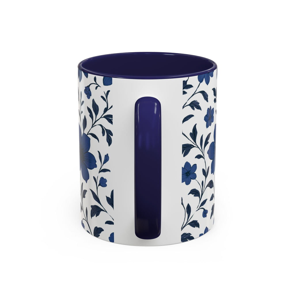 Blue Floral Accent Coffee Mug — Navy Blossom Pattern (11/15 oz)