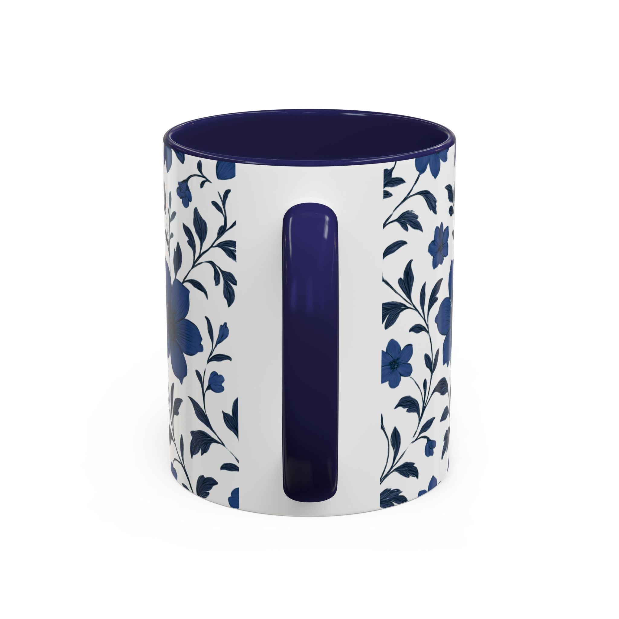 Blue Floral Accent Coffee Mug — Navy Blossom Pattern (11/15 oz)