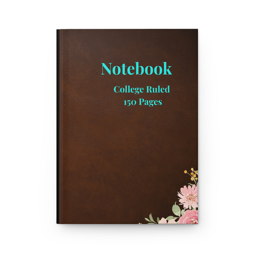 Hardcover Notebook — Brown Floral Leather-Look, College Ruled 150 Pages