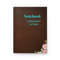 Hardcover Notebook — Brown Floral Leather-Look, College Ruled 150 Pages