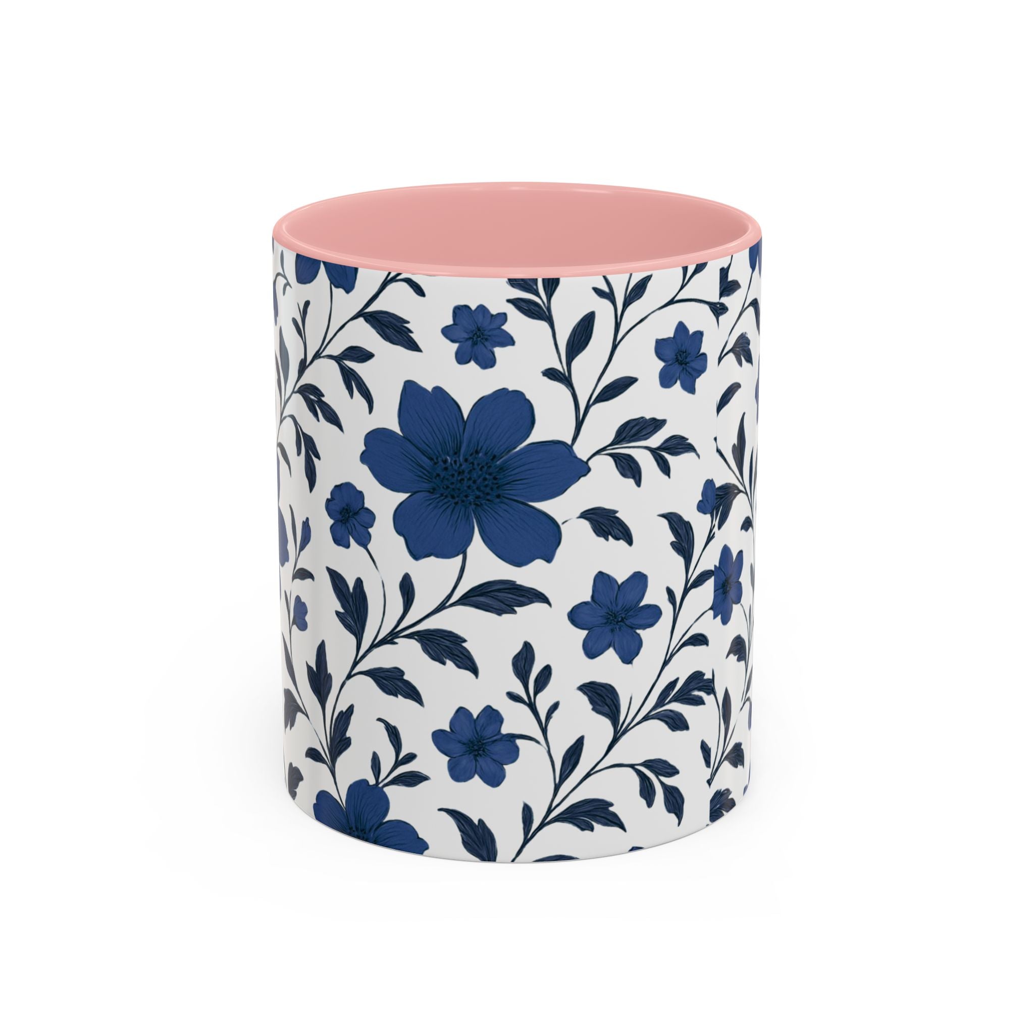 Blue Floral Accent Coffee Mug — Navy Blossom Pattern (11/15 oz)