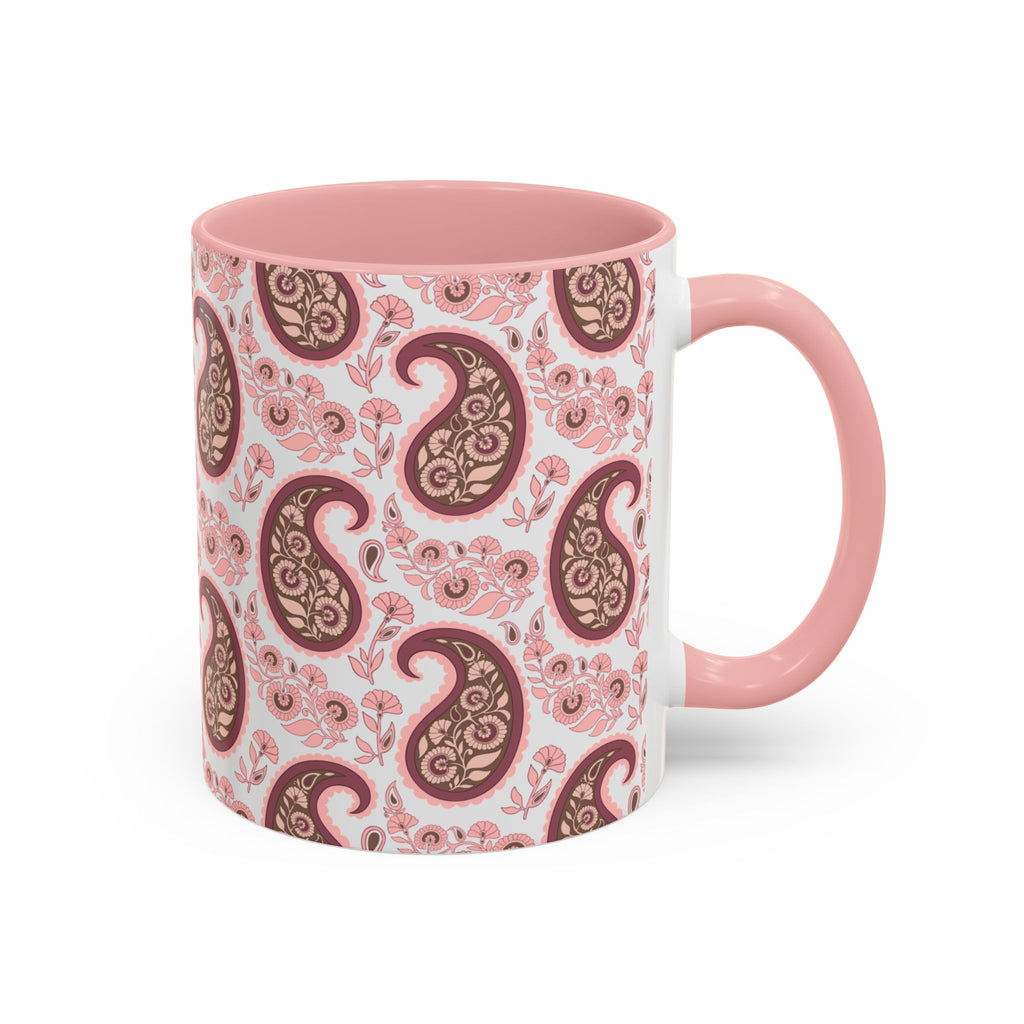 Pink Paisley Accent Coffee Mug — Decorative Floral Pattern 11/15oz