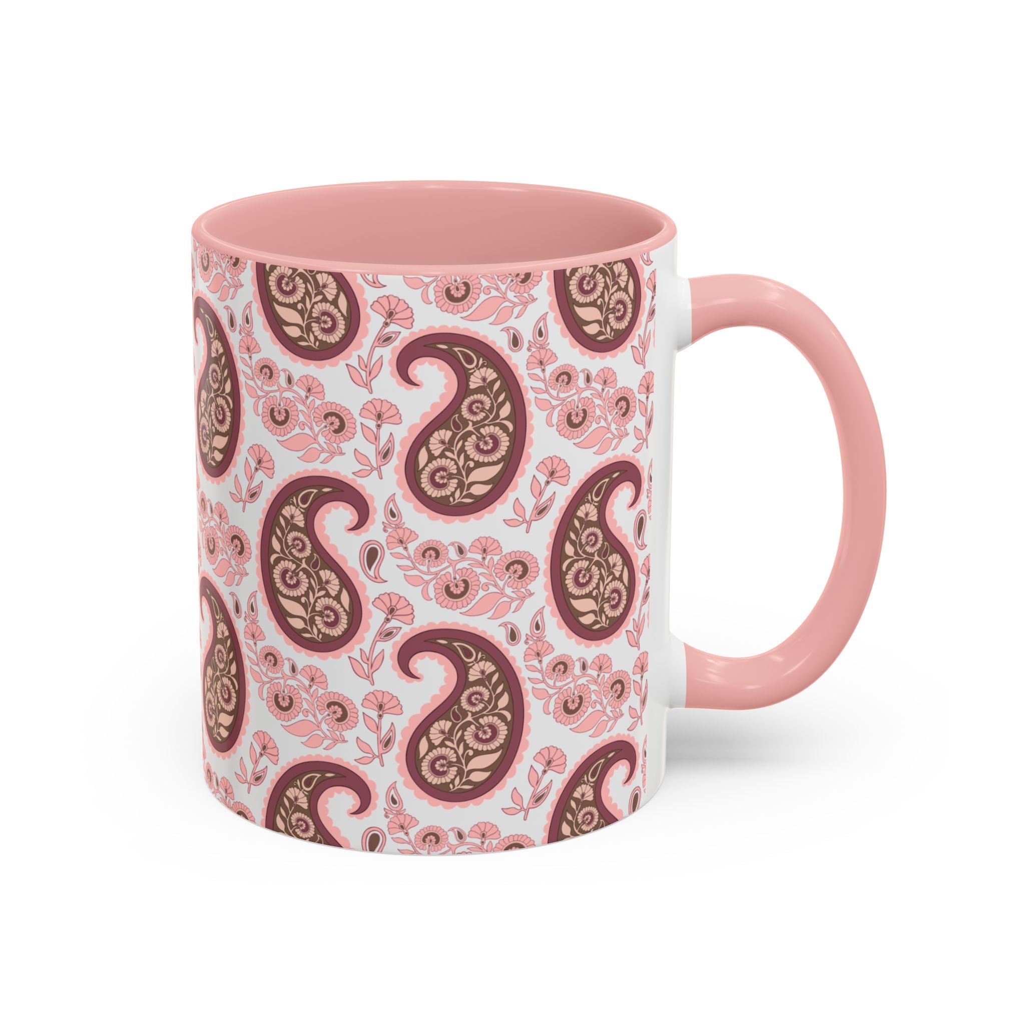 Pink Paisley Accent Coffee Mug — Decorative Floral Pattern 11/15oz