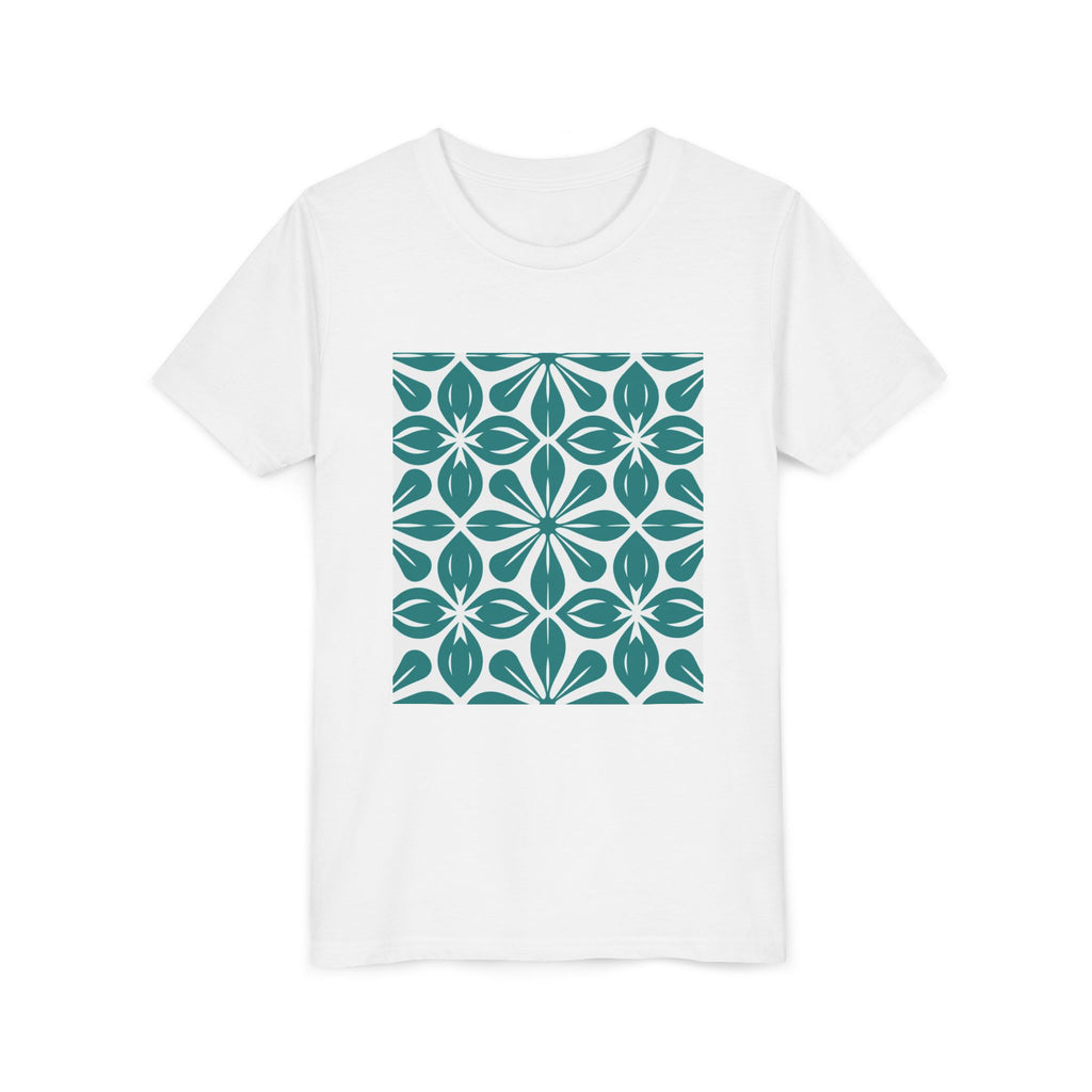 Youth Tee — Teal Floral Geometric Pattern Kids Shirt