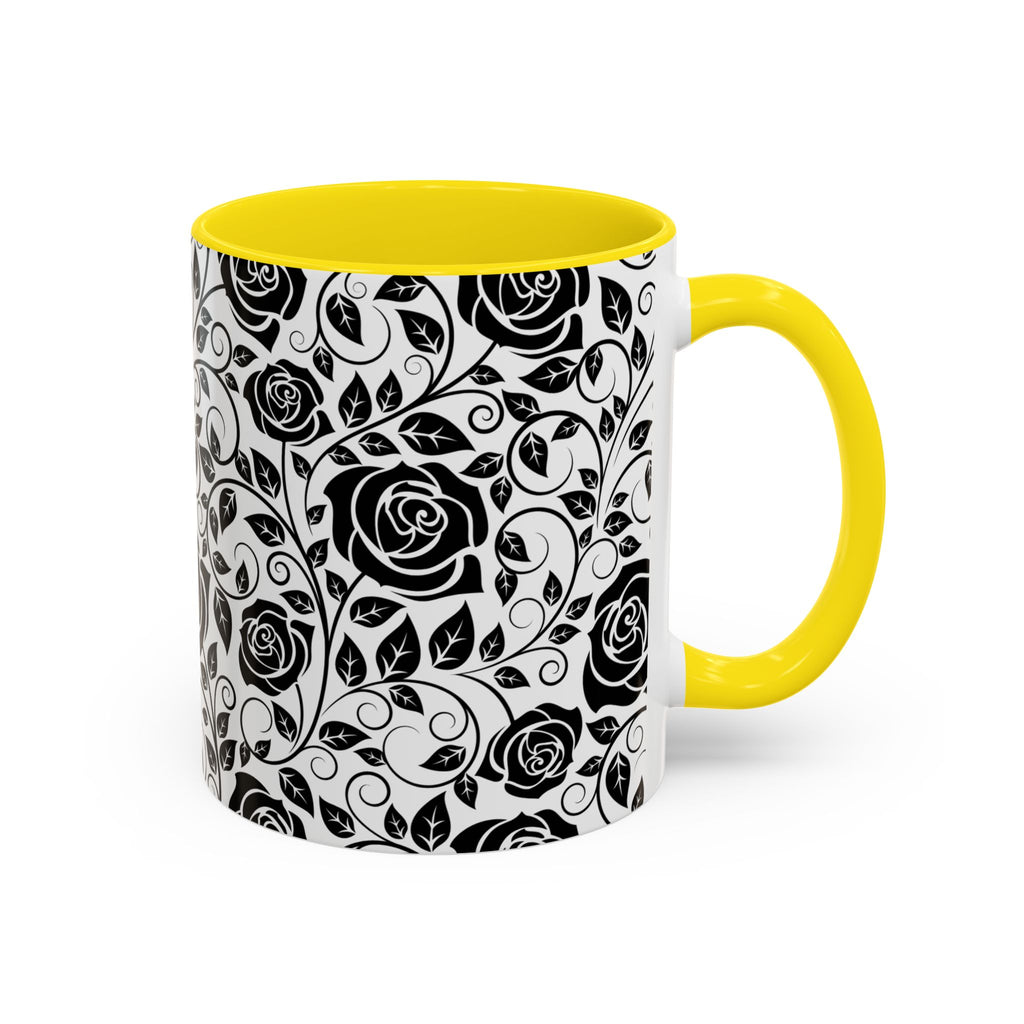 Black Rose Pattern Accent Coffee Mug — 11/15oz Ceramic Gift