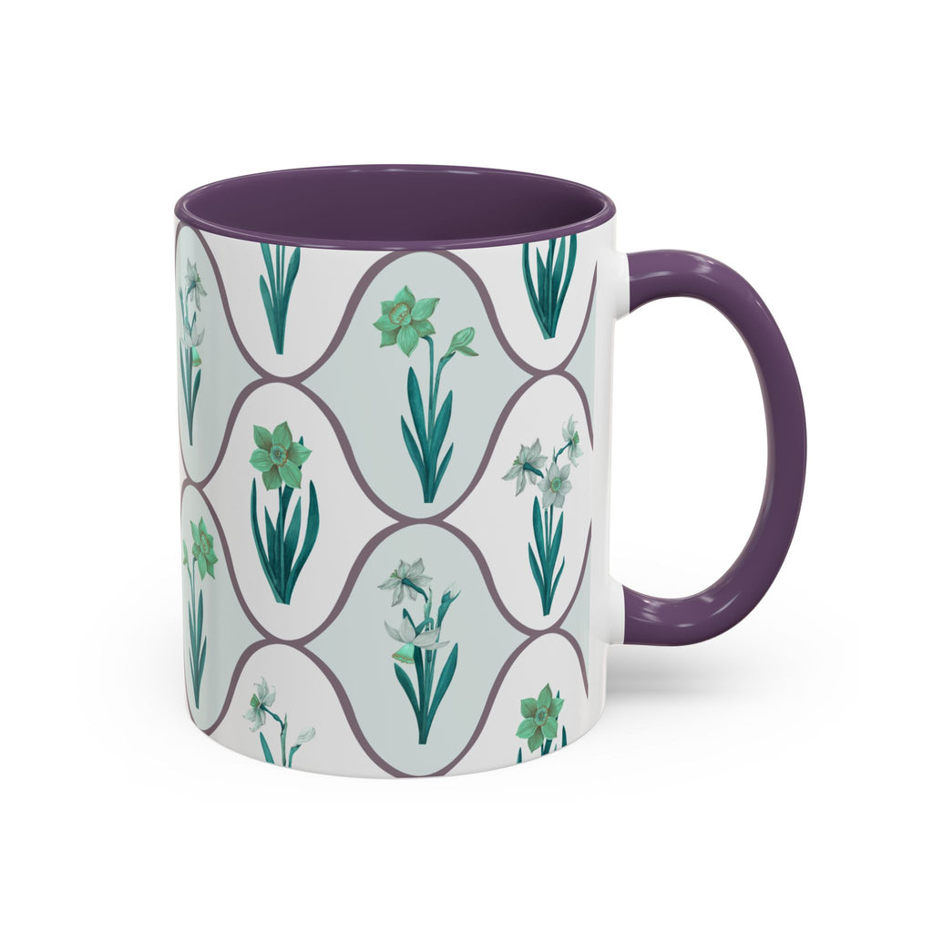 Floral Tile Accent Coffee Mug — Green Botanical Pattern (11/15 oz)