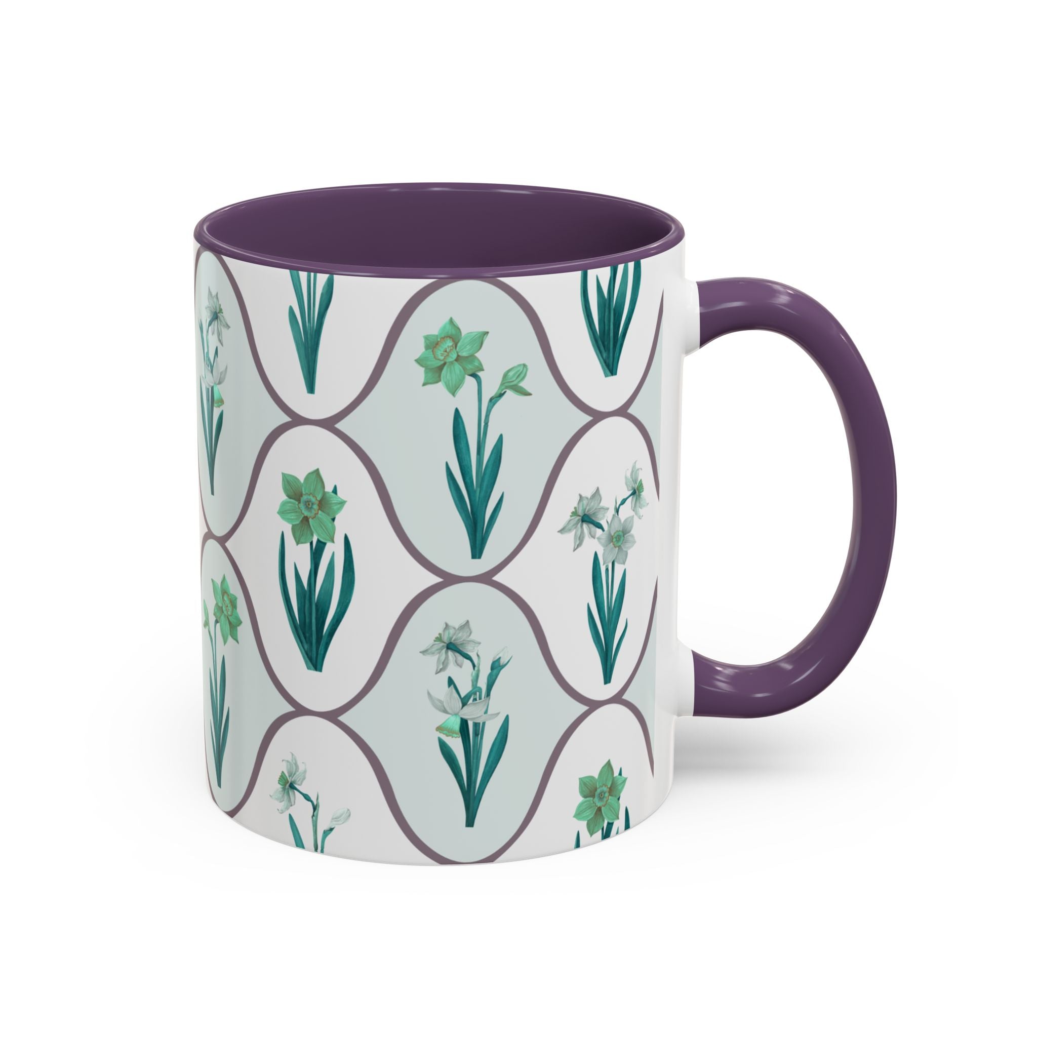 Floral Tile Accent Coffee Mug — Green Botanical Pattern (11/15 oz)