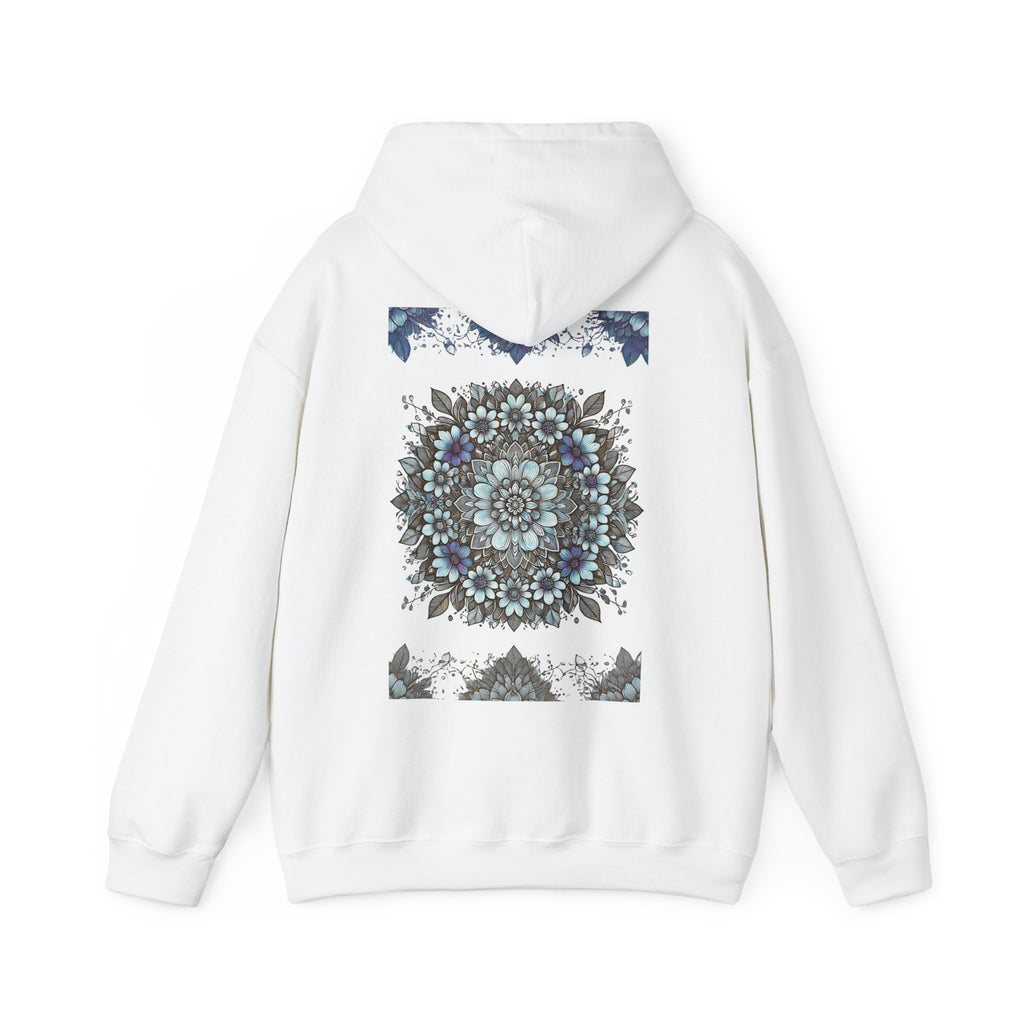 Mandala Floral Hoodie — Blue Boho Geometric Sweatshirt