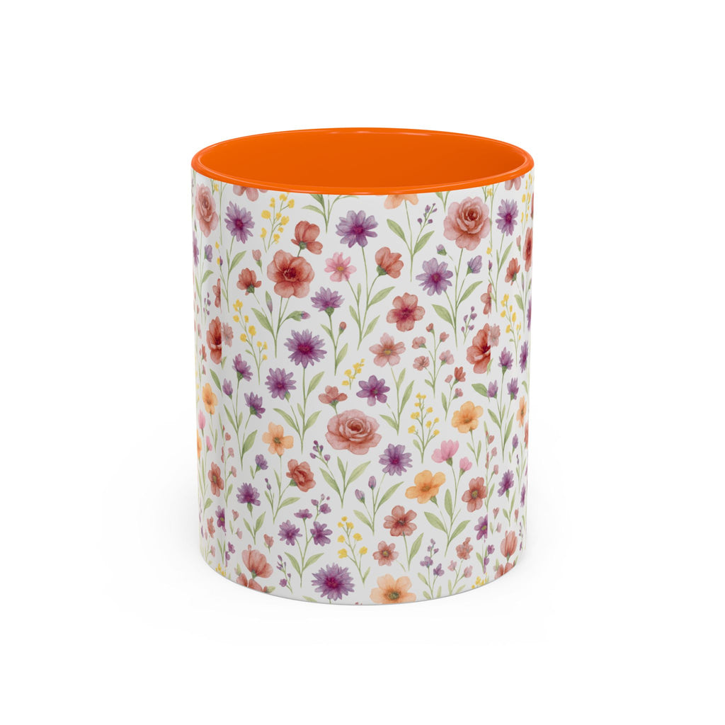 Floral Watercolor Accent Coffee Mug – Pink & Purple Wildflower Pattern (11/15oz)