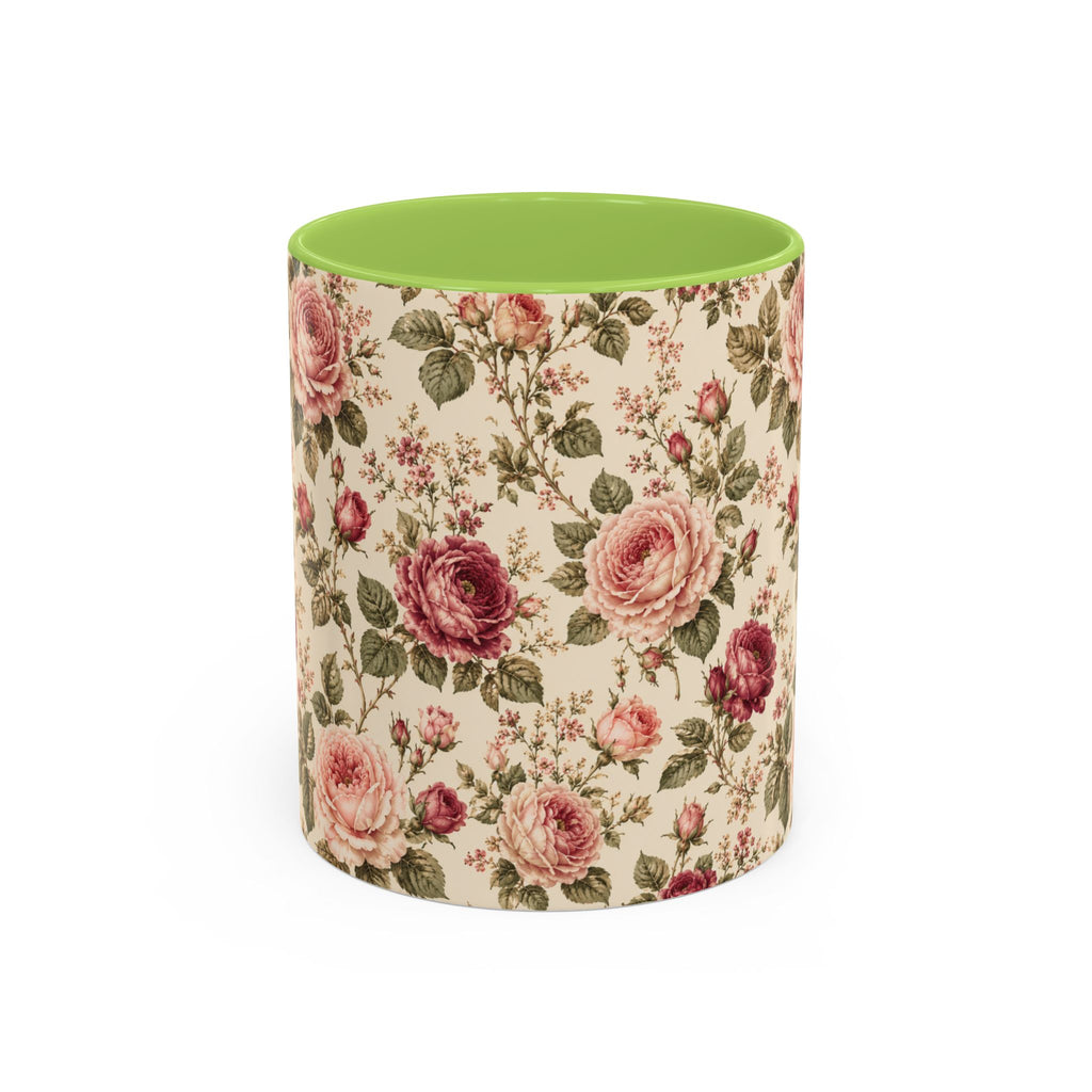 Vintage Rose Accent Coffee Mug – Floral 11/15oz Ceramic Cup