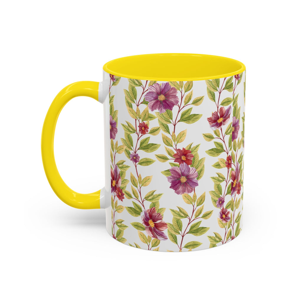 Floral Vine Accent Coffee Mug — Purple Watercolor Blossoms (11/15oz)